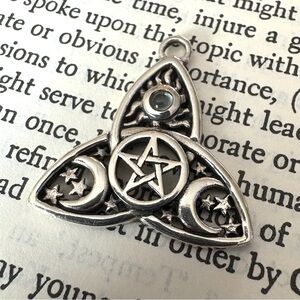 Sterling Silver Pentagram Sun Moon Triquetra Pendant Moonstone